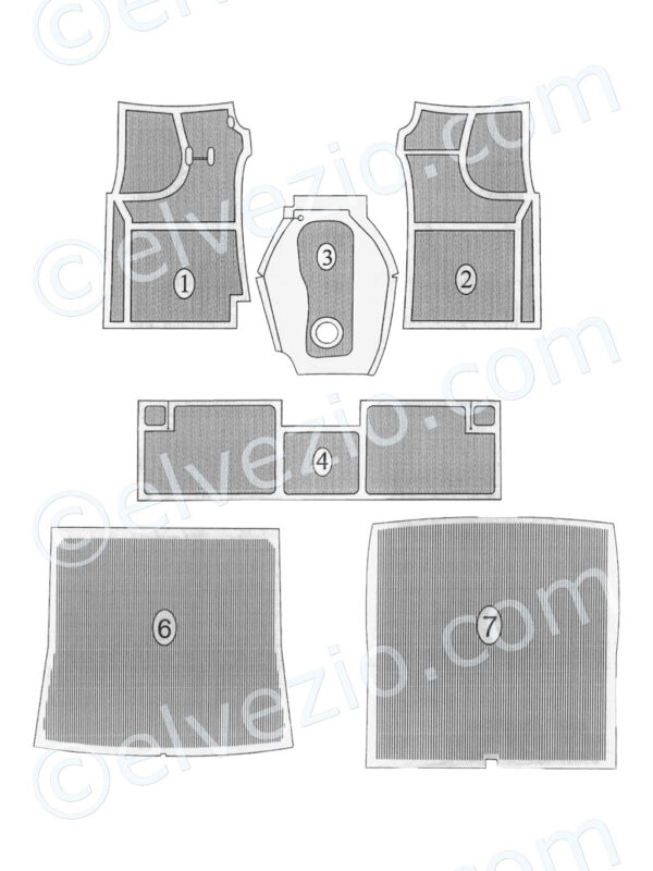 Serie Completa Tappeti In Gomma Grana Riso - Baule Incluso per Fiat 1100 103 Berlina, 1100 103 H e 1100 103 E-TV.