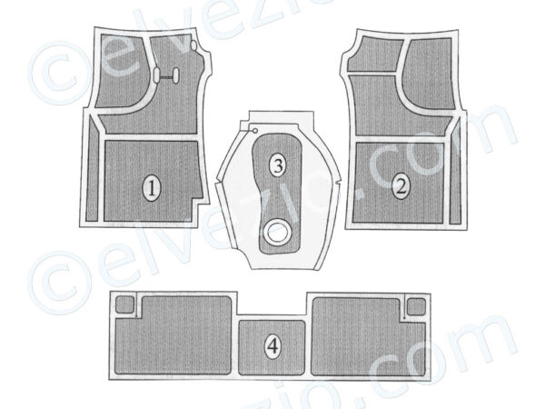 Serie Completa Tappeti In Gomma Grana Riso - Baule Escluso per Fiat 1100 103 Berlina, 1100 103 H, 1100 103 E-TV e 1100 103 Familiare.
