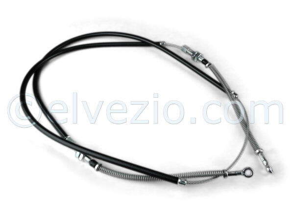 Cavo Freno A Mano per Fiat 500 N, 500 D, 500 F, 500 L, 500 R e Autobianchi Bianchina Trasformabile, Berlina e Cabriolet. Misura Guaina 715 + 715 mm. Misura Cavo 2335 mm. Rif. O.E. 4104963-4296434