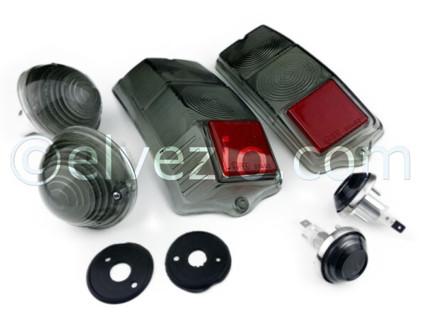 Headlights, Lateral Blinkers And Tail Lights In Dark Grey Plastic for Fiat 500 F, 500 L and 500 R.