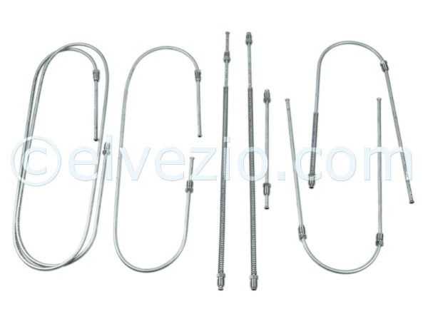 Complete Kit Metal Brake Hoses for Fiat 500 F until chassis 1.799.301 (1968) and Autobianchi Bianchina Berlina Base F and Cabriolet Base F.